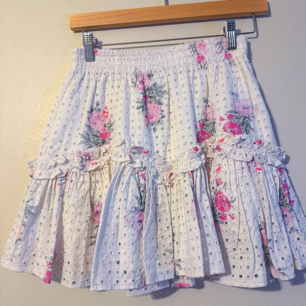 LoveShackFancy Antique White Floral Mini Skirt (XS) New without tags.